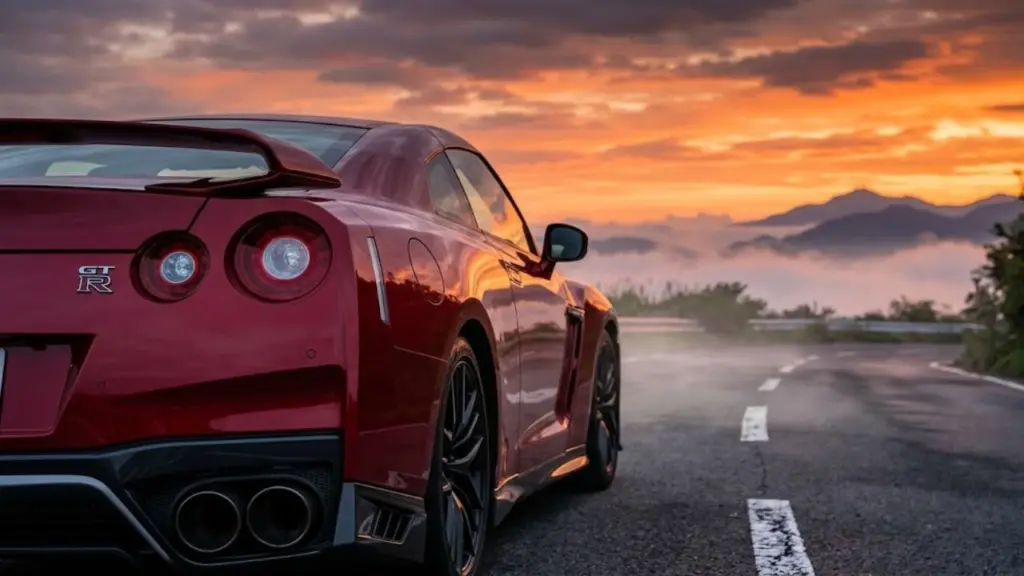 A close-up look of a Nissan GT-R on a Japanese mountain pass