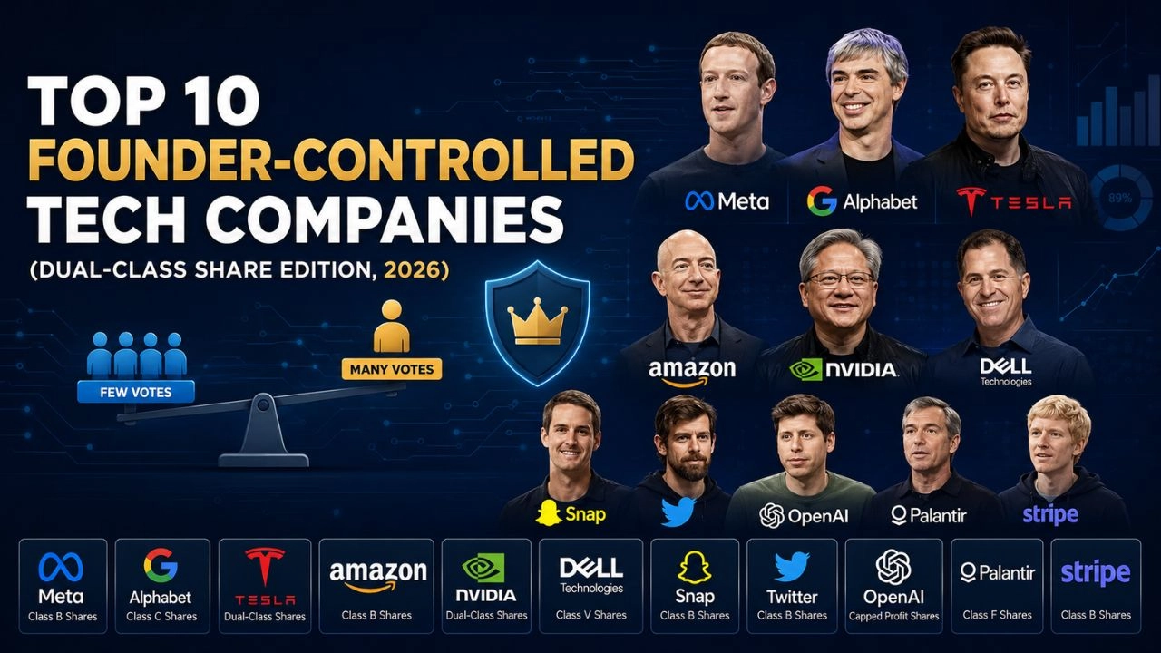 Top 10 Founder-Controlled Tech Companies (Dual-Class Share Edition, 2026)